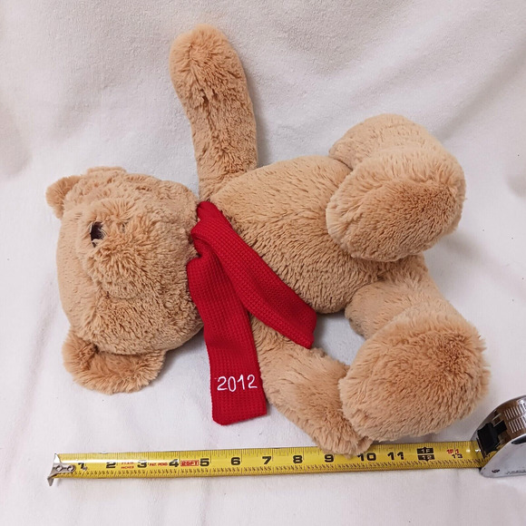 2012 Kohls Plush Teddy Bear 13" Sitting Huggable Toy Beige Tan w Scarf Nostalgia - Picture 13 of 16